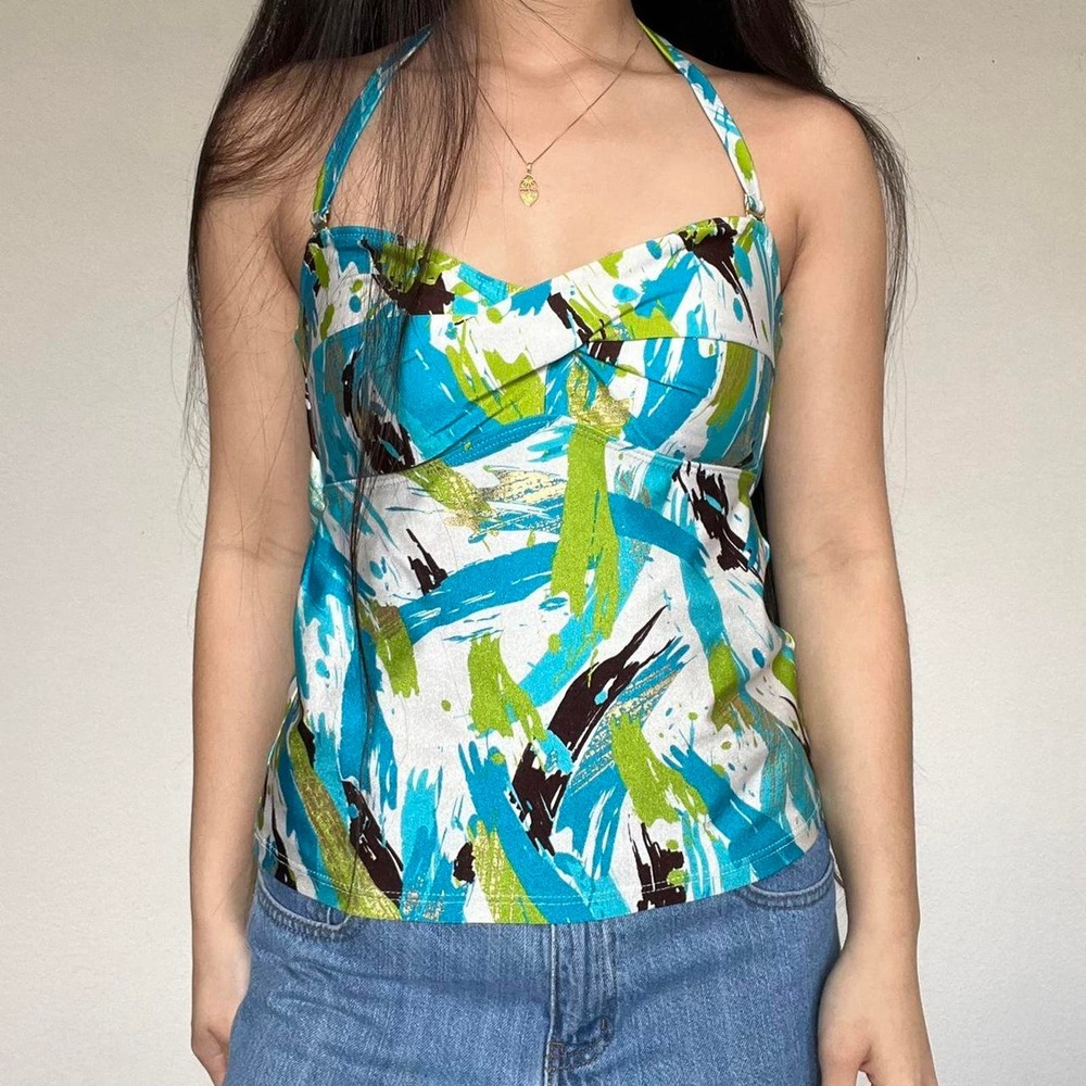 Y2K Abstract Print Halter Top